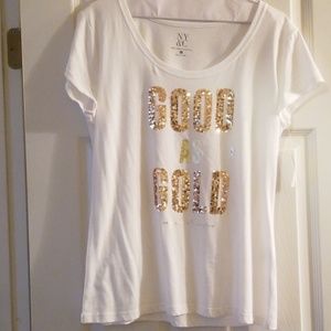 New York & Company  White tee/gold sequins.